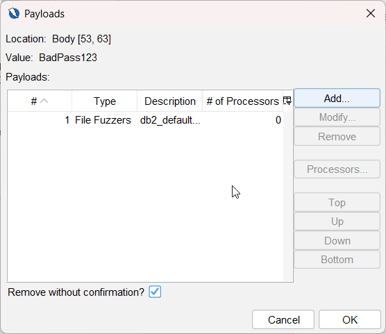 Password Fuzzer Configured