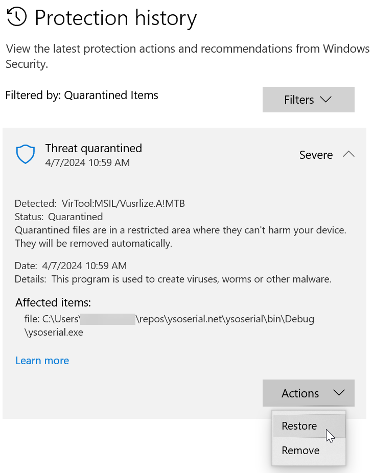 ysoserial quarantined